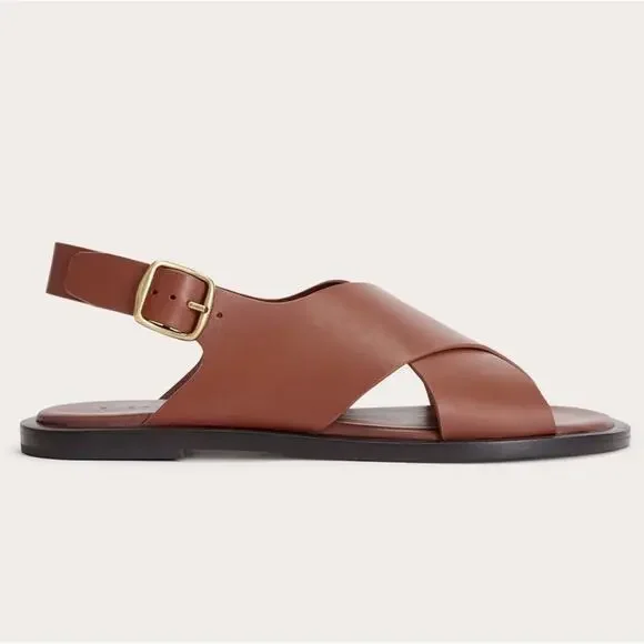 Everlane City Crossover Sandal Rum Brown Leather Flat Buckle Strap Size 5 New - Picture 3 of 8